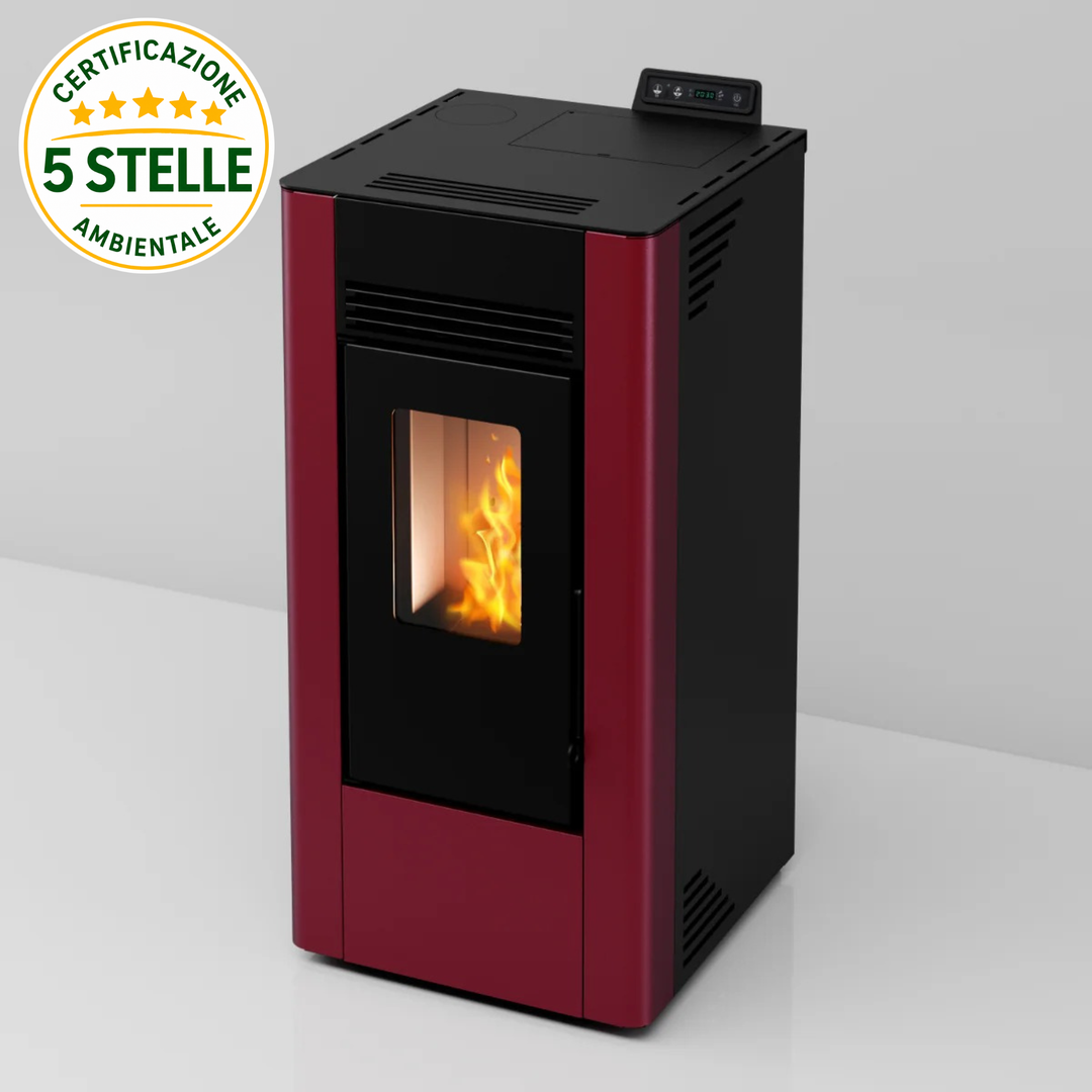 Mira 8,7 kW - 5 Stelle | Stufa a Pellet con sistema Ray Clean - Canalizzabile | Colore Bordeaux