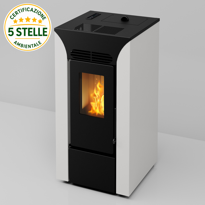 Anja 8,7 kW – 5 Stelle | Stufa a Pellet Compatta e Canalizzabile | Colore Bianco