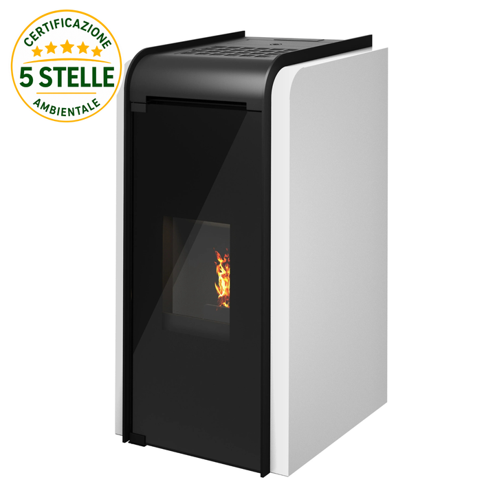 Iria 27,9 kw – 5 Stelle | Idrostufa Ventilata a Pellet | Colore Bianco