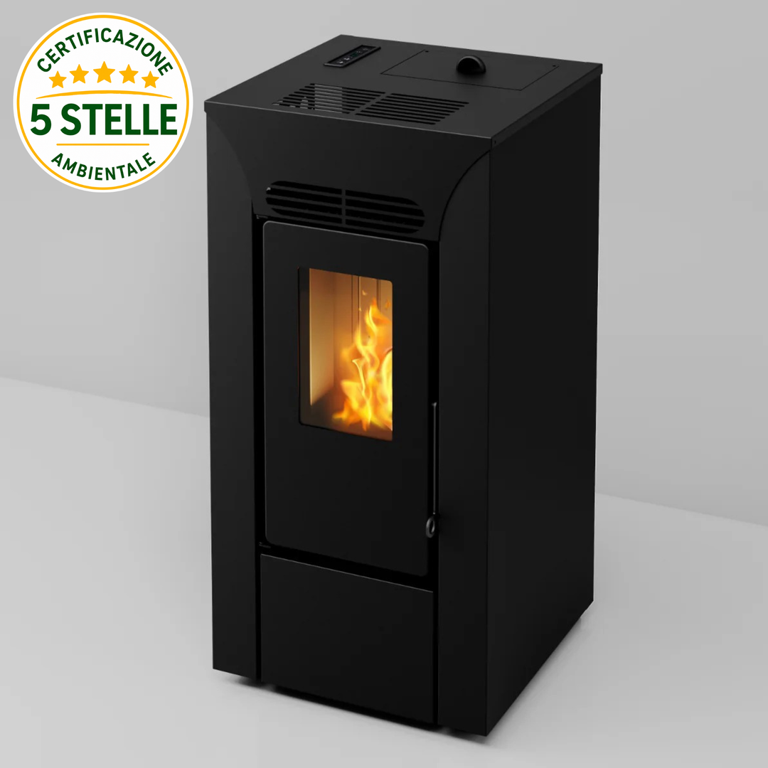 Anja 8,7 kW – 5 Stelle | Stufa a Pellet Compatta e Canalizzabile | Colore Nero