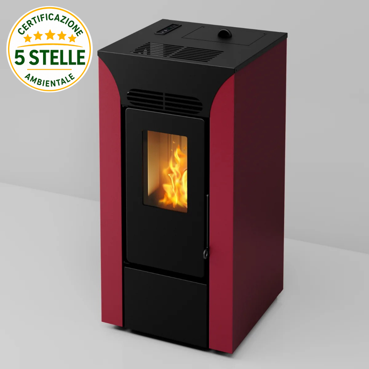 Anja 8,7 kW – 5 Stelle | Stufa a Pellet Compatta e Canalizzabile | Colore Bordeaux