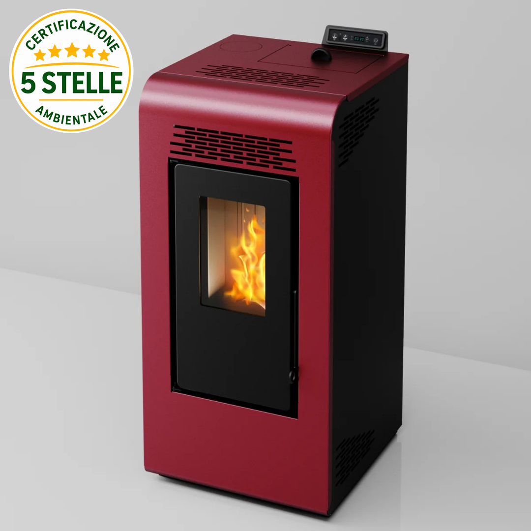 Freja 8,7 kW – 5 Stelle | Stufa a Pellet Compatta e Canalizzabile | Colore Bordeaux
