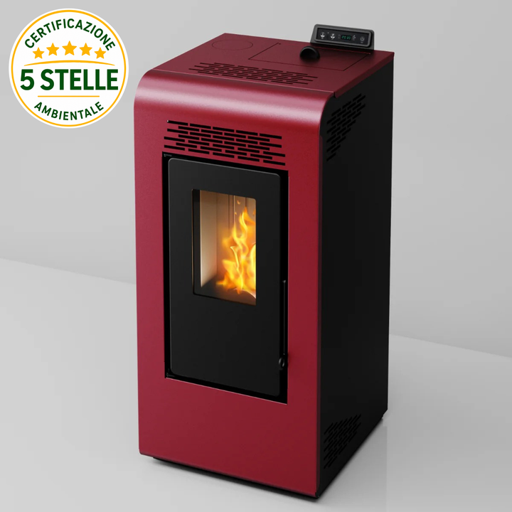 Freja 8,7 kW – 5 Stelle | Stufa a Pellet Compatta e Canalizzabile | Colore Bordeaux
