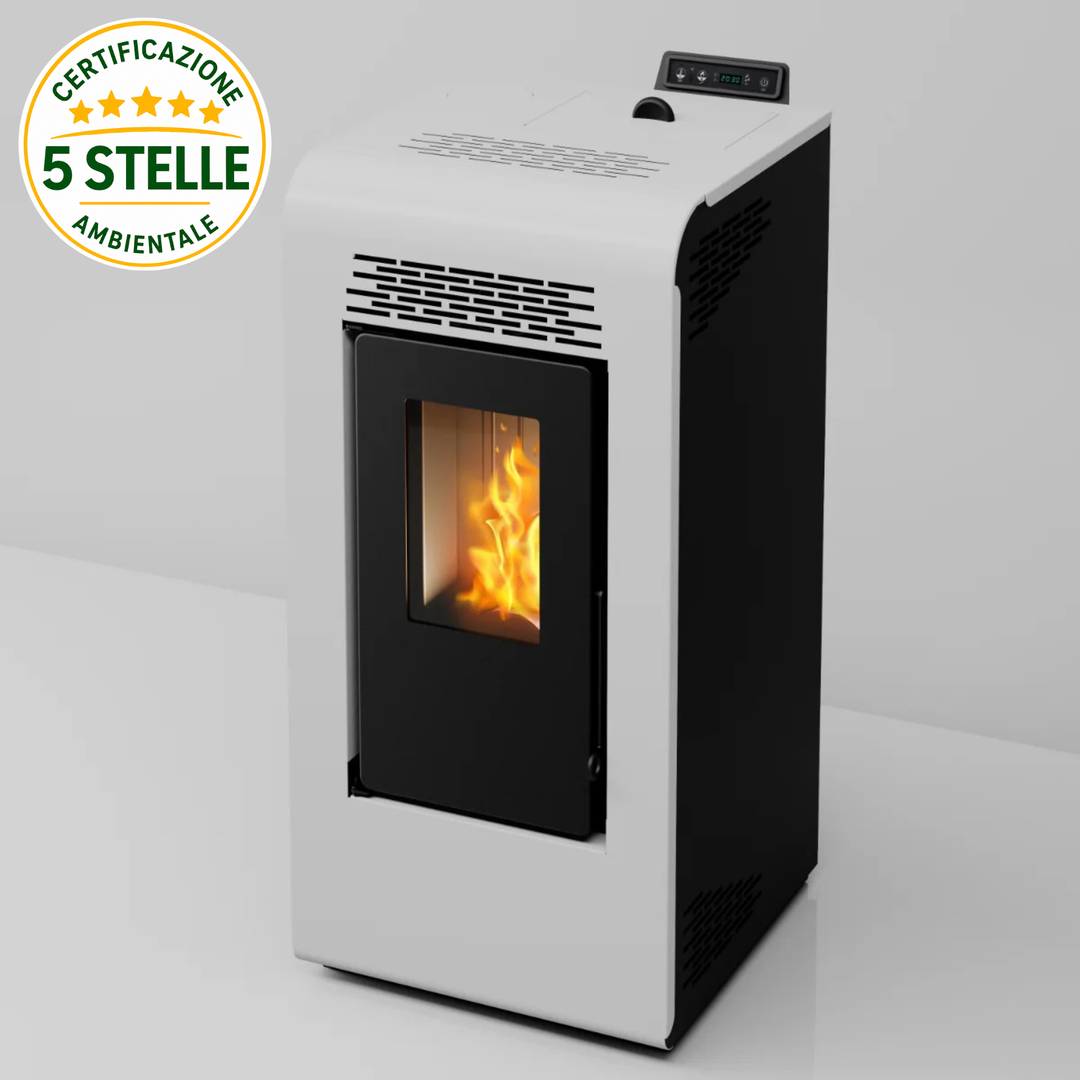 Freja 8,7kW – 5 Stelle | Stufa a Pellet Compatta e Canalizzabile | Colore Bianco