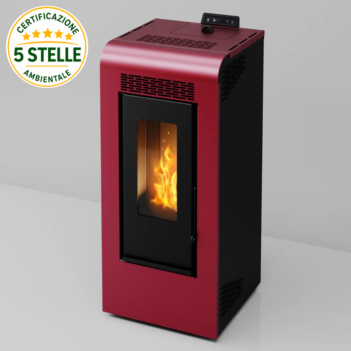 Inga 11 kw – 5 Stelle | Stufa a Pellet Canalizzabile | Colore Bordeaux