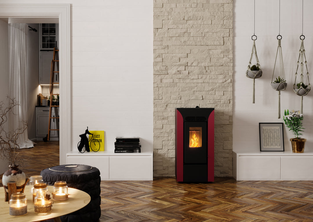 Anja 9 – Stufa a Pellet Compatta e Canalizzabile | 8,9kW – Classe A+ | Colore Bordeaux