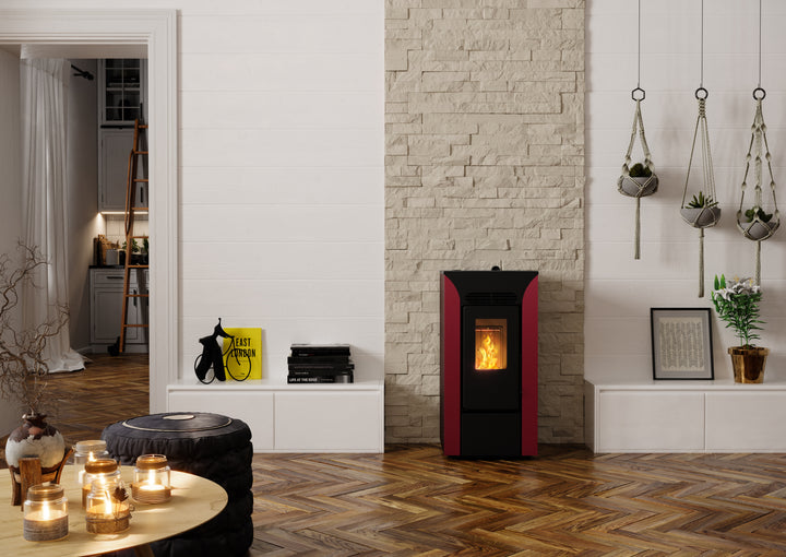 Anja 9 – Stufa a Pellet Compatta e Canalizzabile | 8,9kW – Classe A+ | Colore Bordeaux