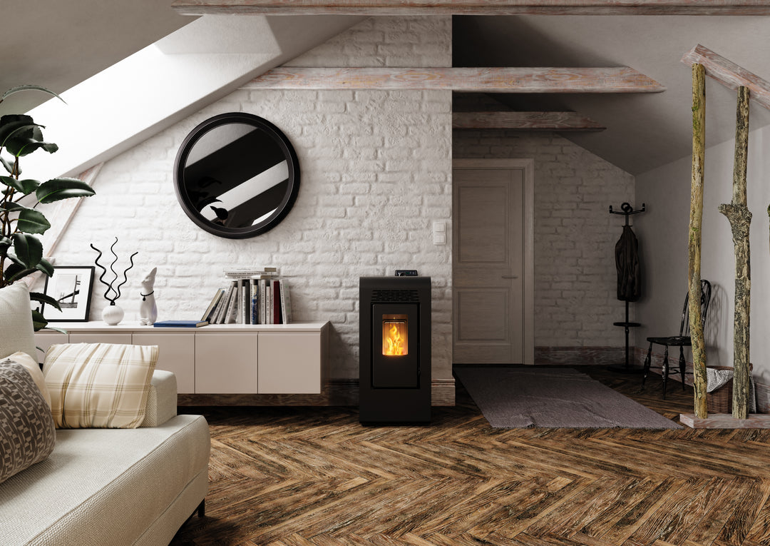 Freja 9 - Stufa a Pellet Compatta e Canalizzabile | 8,9 kW – Classe A+ | Colore Nero