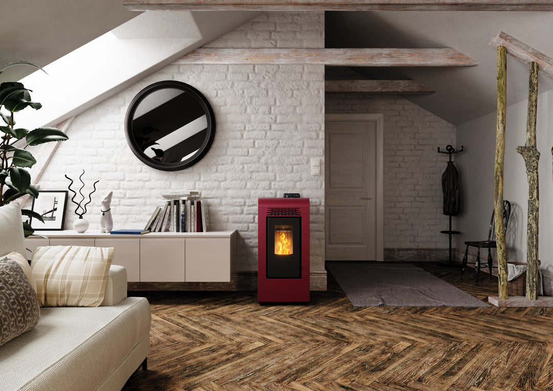 Freja 9 - Stufa a Pellet Compatta e Canalizzabile | 8,9 kW – Classe A+ | Colore Bordeaux