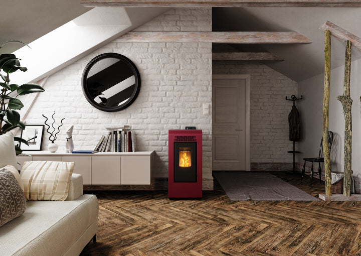 Freja 9 - Stufa a Pellet Compatta e Canalizzabile | 8,9 kW – Classe A+ | Colore Bordeaux