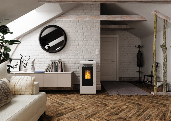 Freja 9 - Stufa a Pellet Compatta e Canalizzabile | 8,9 kW – Classe A+ | Colore Bianco