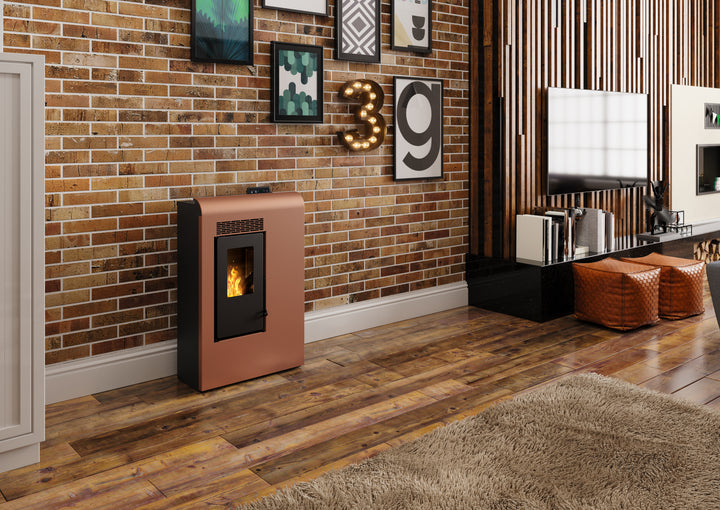Liva 9 – Stufa a Pellet Compatta e Ventilata | 8,9 kW – Classe A+ | Colore Bronzo