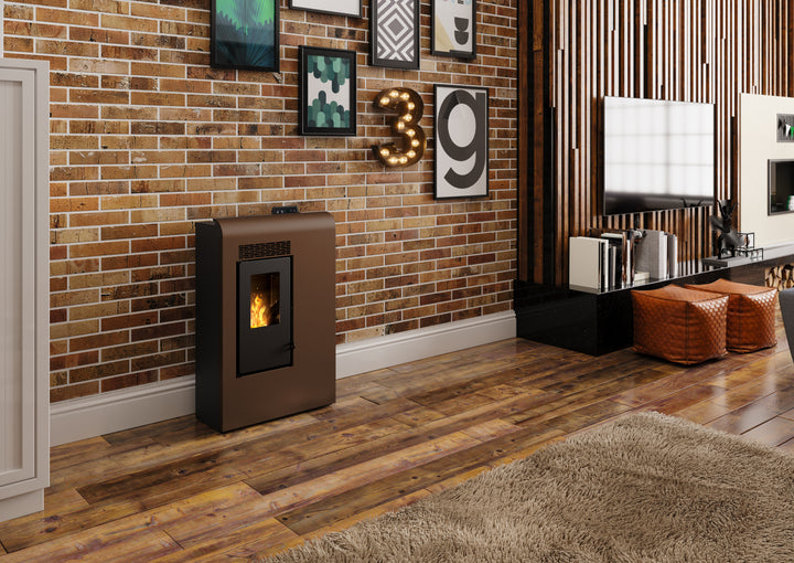 Liva 9 – Stufa a Pellet Compatta e Ventilata | 8,9 kW – Classe A+ | Colore Bronzo