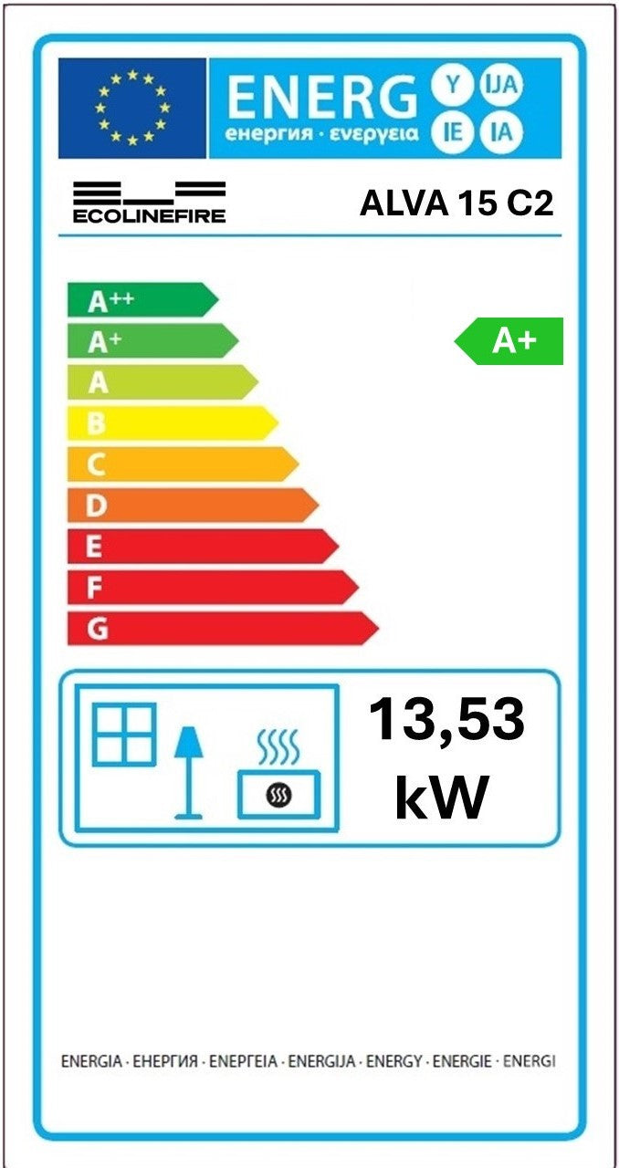Alva 15 C2 – Stufa a Pellet con Doppia Canalizzazione | 15,22 kW – Classe A+ | Colore Bordeaux