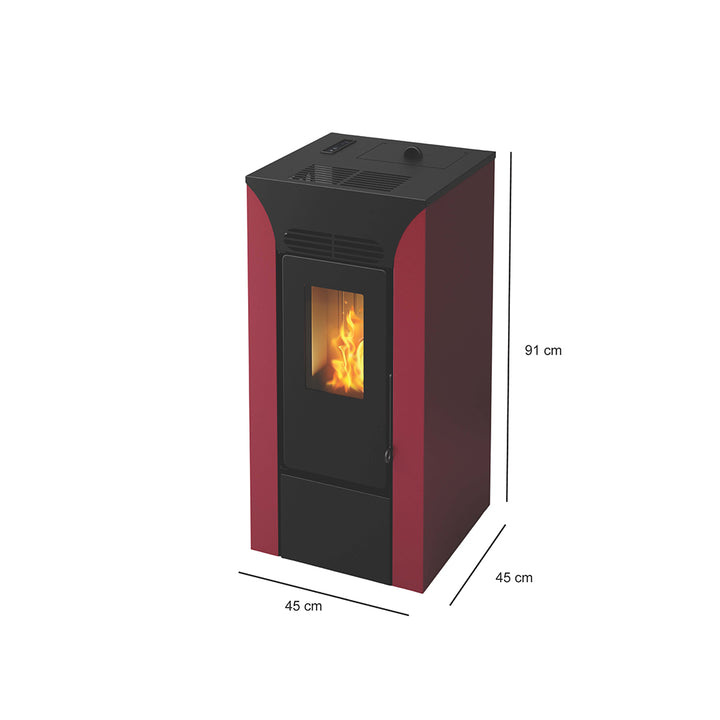 Anja 9 – Stufa a Pellet Compatta e Canalizzabile | 8,9kW – Classe A+ | Colore Bordeaux