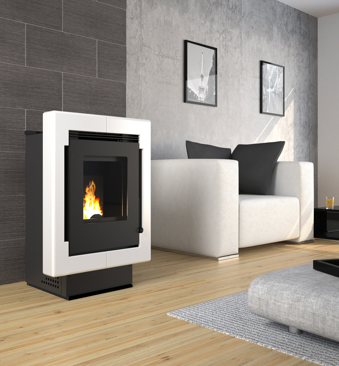 Lumi 11,6 kw – Classe A+ | Stufa a Pellet in Maiolica | Colore Bianco
