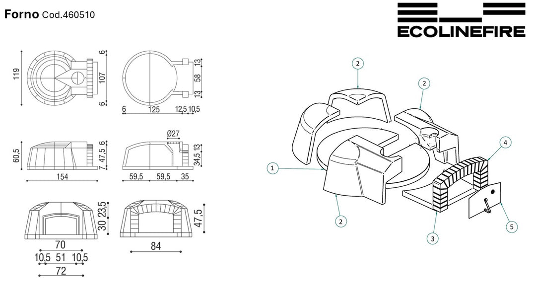 Forno Milos a Legna da Esterno e Interno - 119x154 cm