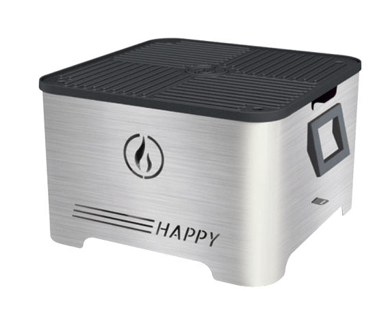 Happy Inox - Barbecue a Pellet Portatile 35x35 Pirolitico - con Piastra in Ghisa Bifacciale