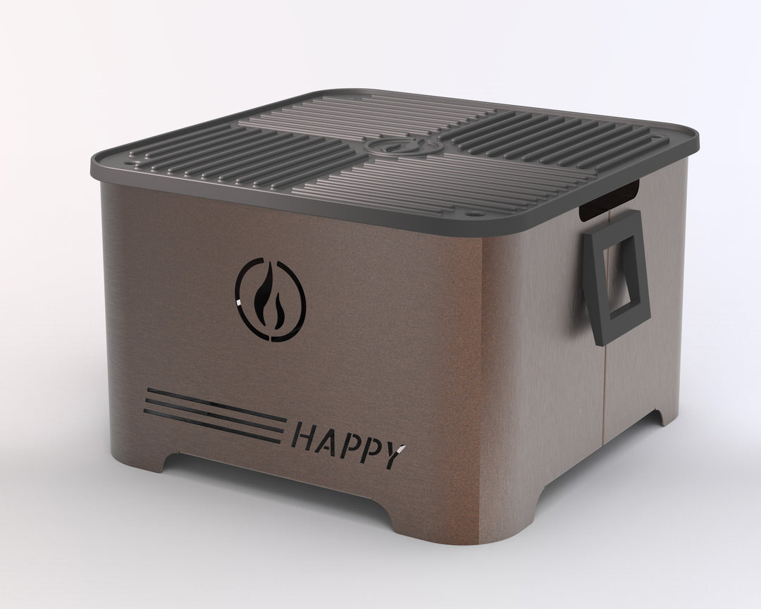 Happy Corten - Barbecue a Pellet Portatile 35x35 Pirolitico -con Piastra in Ghisa Bifacciale