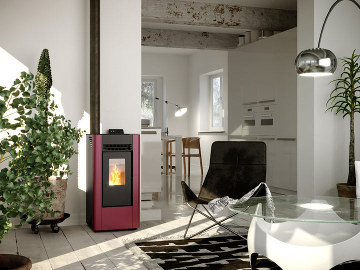 Mira 9 – Stufa a Pellet con sistema Ray Clean - Canalizzabile | 8,9kW – Classe A+ | Colore Bordeaux