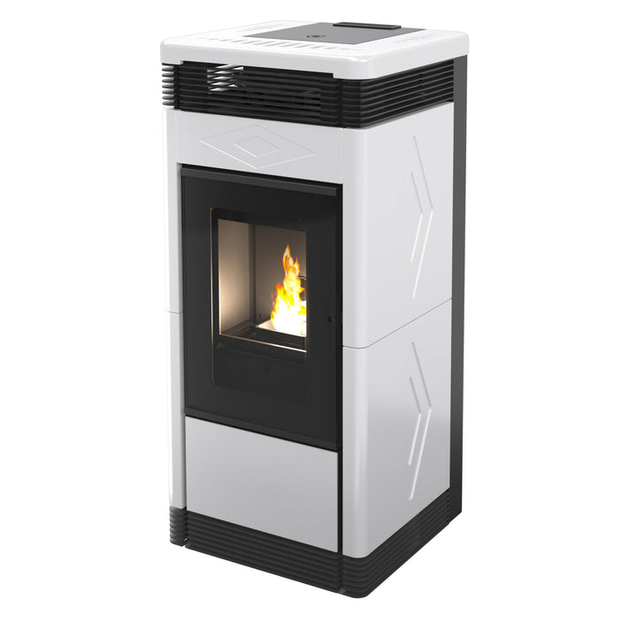 Sira 15,2 kW – Classe A+ | Stufa a Pellet con Doppia Canalizzazione in Maiolica | Colore Bianco