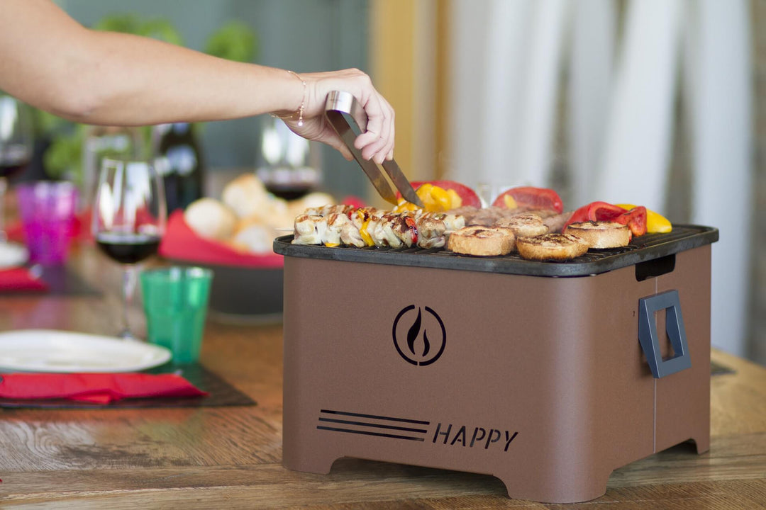 Happy Corten - Barbecue a Pellet Portatile 35x35 Pirolitico -con Piastra in Ghisa Bifacciale
