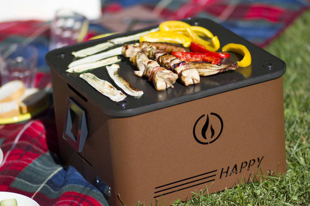 Happy Corten - Barbecue a Pellet Portatile 35x35 Pirolitico -con Piastra in Ghisa Bifacciale