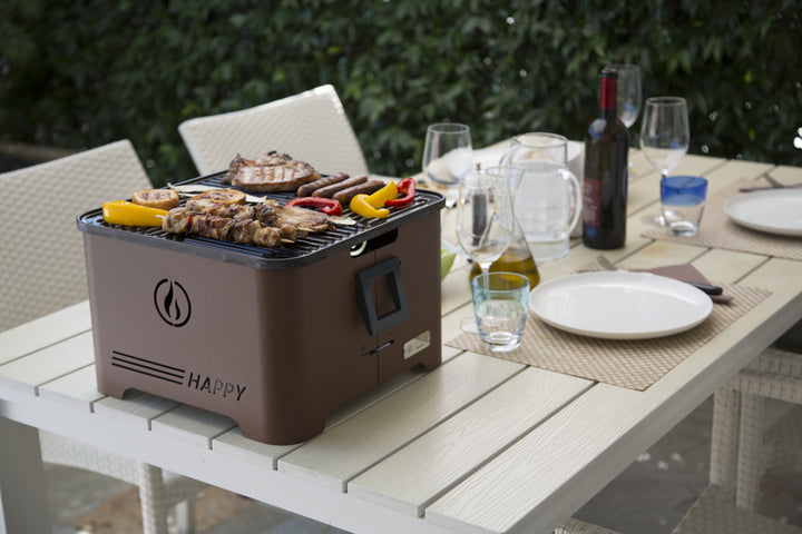 Happy Rosso - Barbecue a Pellet Portatile 35x35 Pirolitico - con Piastra in Ghisa Bifacciale