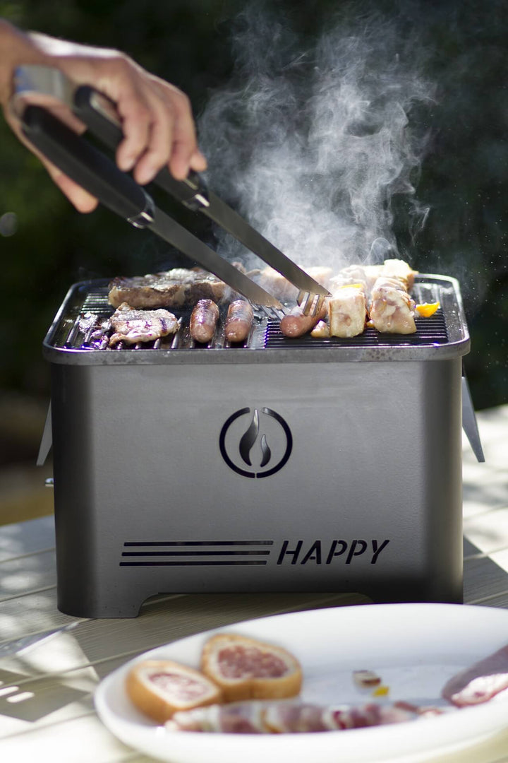 Happy Inox - Barbecue a Pellet Portatile 35x35 Pirolitico - con Piastra in Ghisa Bifacciale