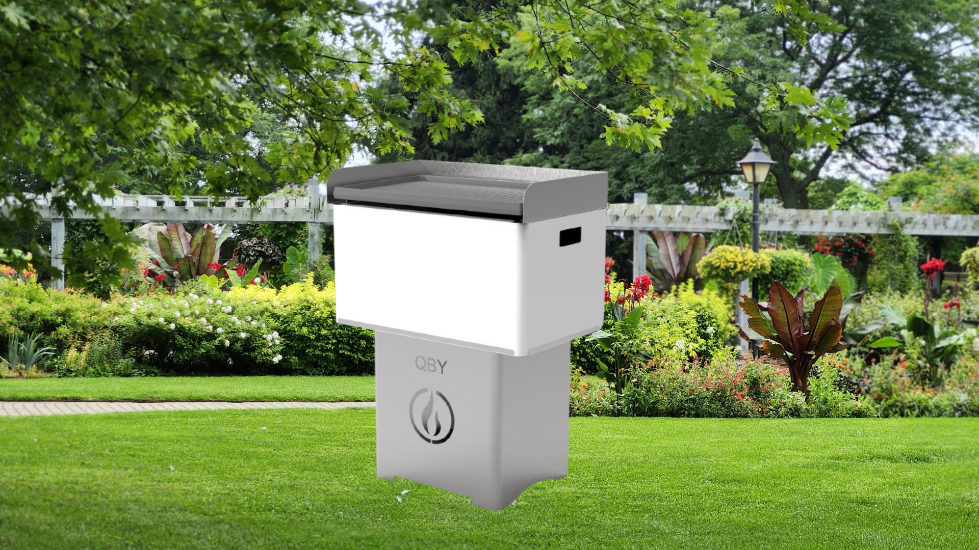 qby barbecue a pellet bianco ambientato