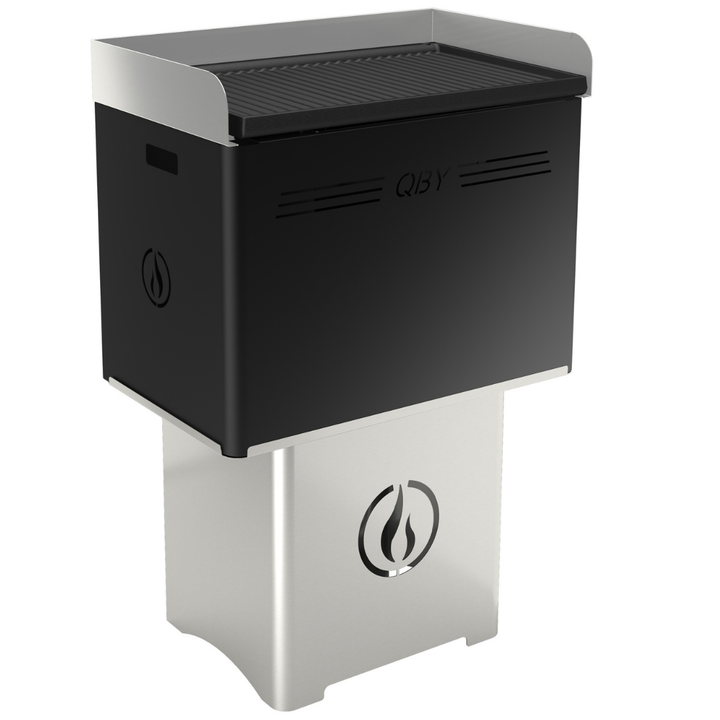 QBY Nero - Barbecue a Pellet Portatile con Piastra in Ghisa 60×38 – Richiudibile