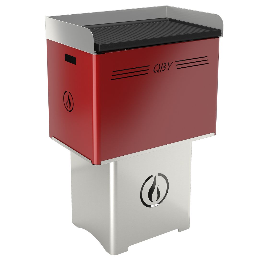 QBY Rosso - Barbecue a Pellet Portatile con Piastra in Ghisa 60×38 – Richiudibile
