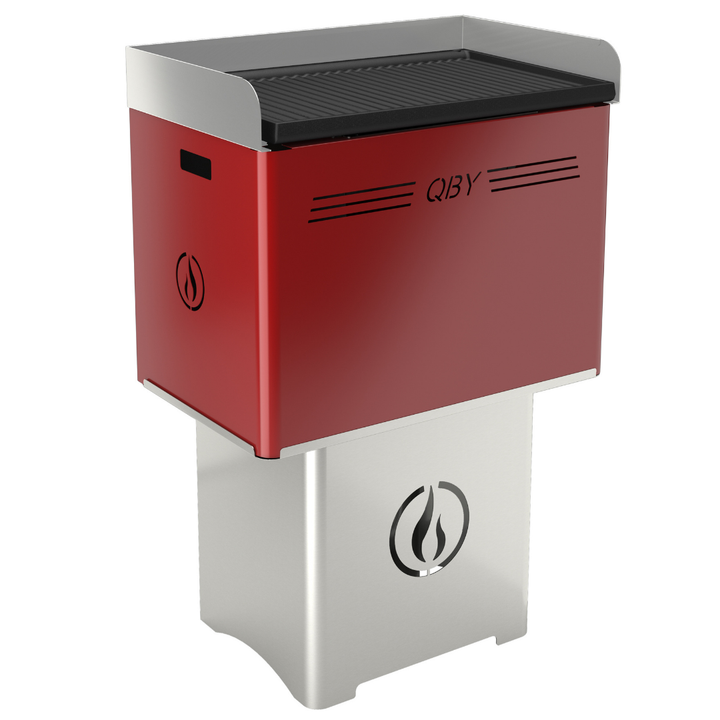 QBY Rosso - Barbecue a Pellet Portatile con Piastra in Ghisa 60×38 – Richiudibile