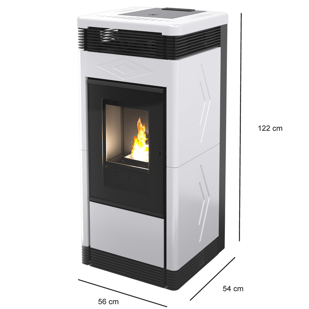 Sira 15,2 kW – Classe A+ | Stufa a Pellet con Doppia Canalizzazione in Maiolica | Colore Bianco