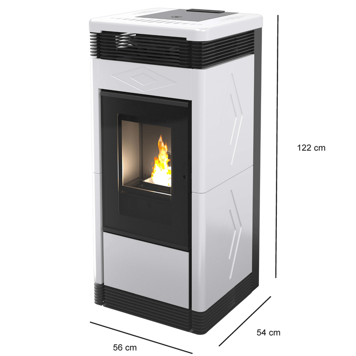 Sira 15,2 kW – Classe A+ | Stufa a Pellet con Doppia Canalizzazione in Maiolica | Colore Bianco